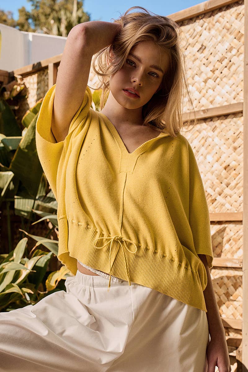 Pointelle Short-Sleeve Knit Hoodie