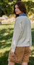 Denim Collar Polo Sweater with Gold Buttons in IVORY - Women's Sweaters | Urban Daizy