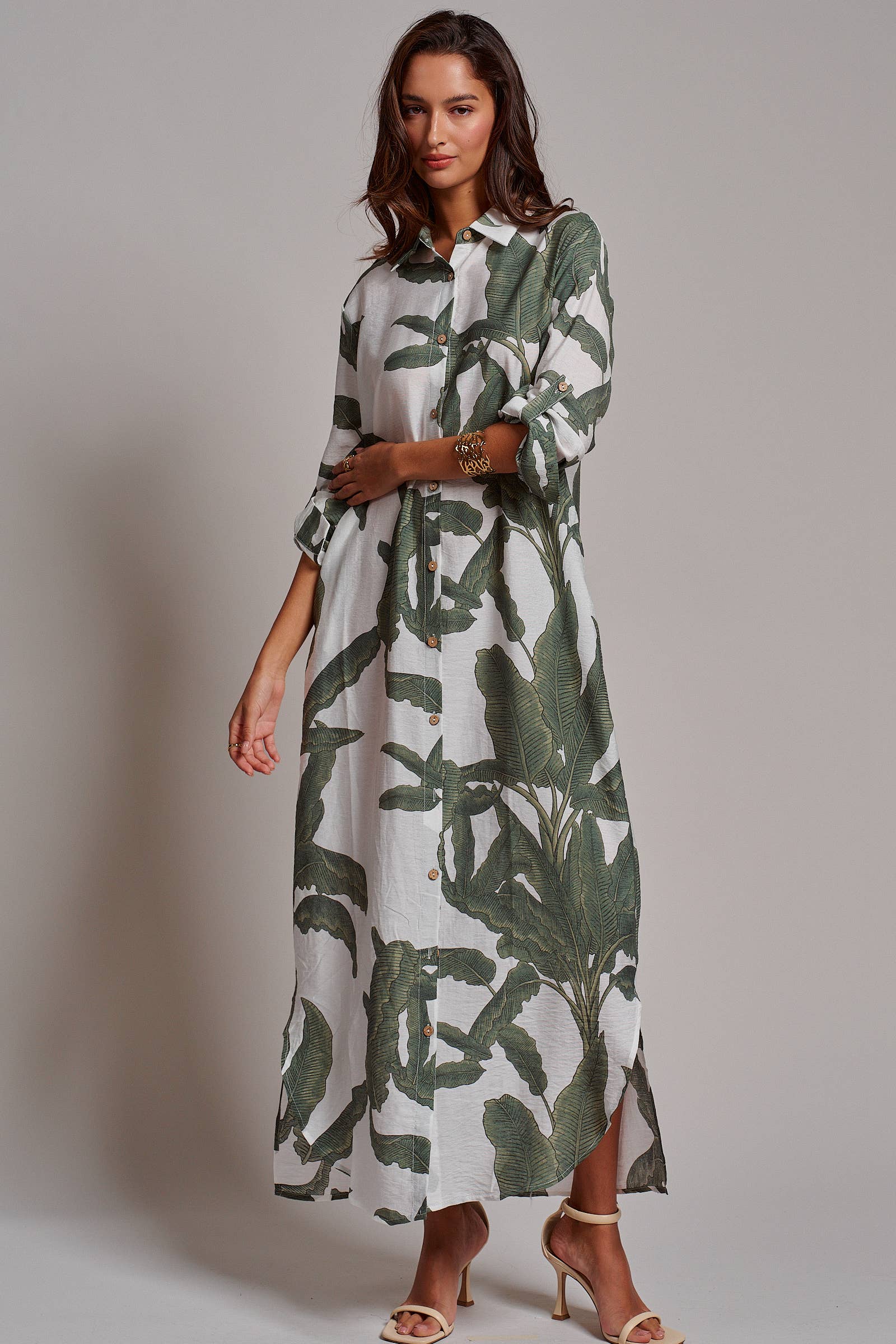 Tropical Paradise Button Down Collared Vacation Dress