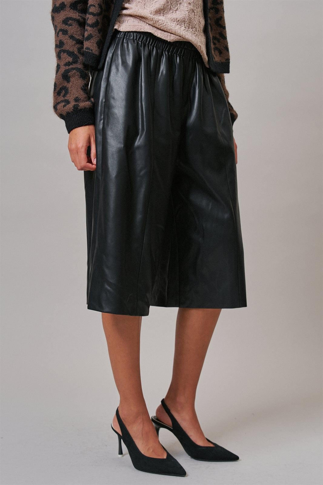 Vegan Leather Culotte Pant in BLACK - Women's Casual Pants | Urban Daizy