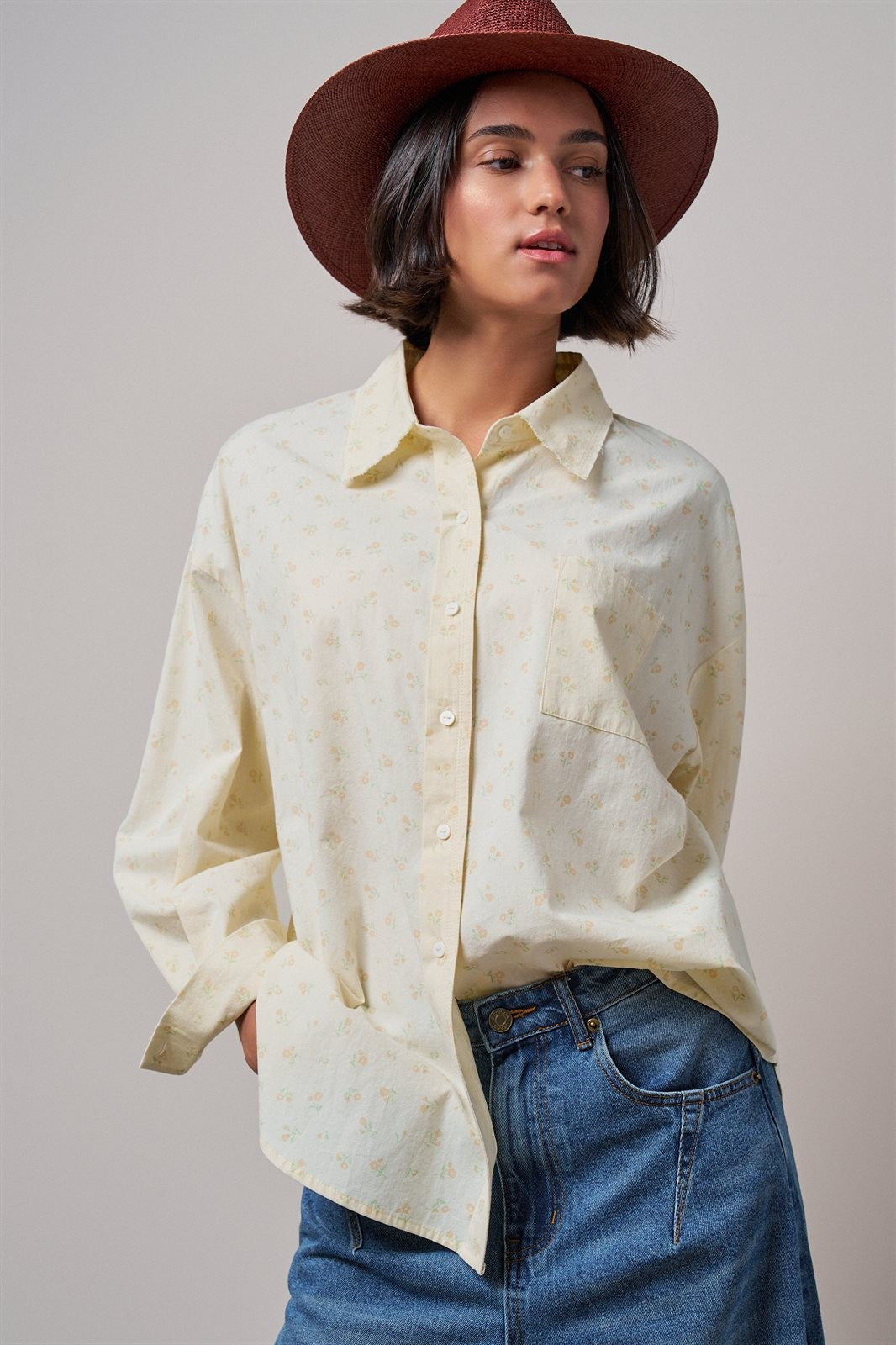 Soft Meadow Button-Down Shirt in CREAM - Women's Shirts & Blouses | Urban Daizy