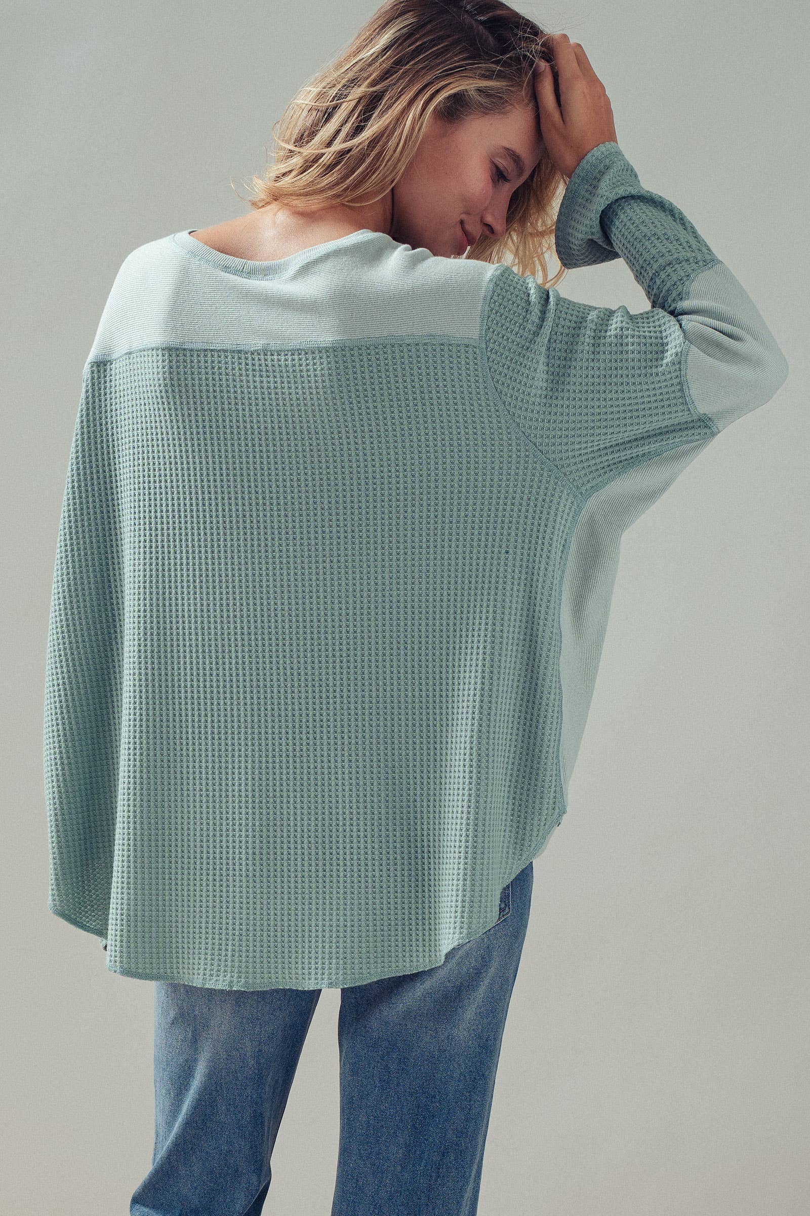 Oversized Waffle Knit High-Low Tunic Top