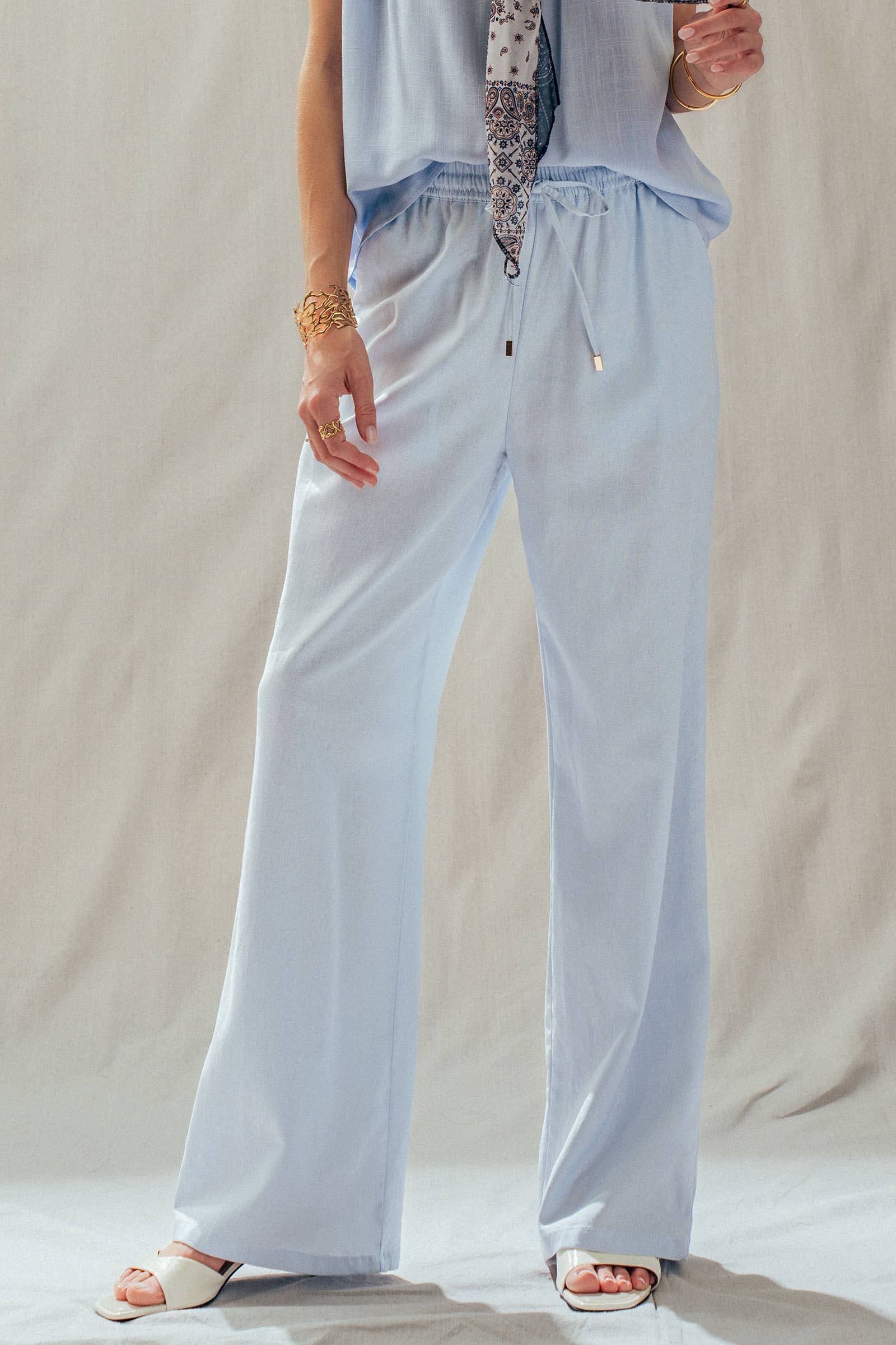 Linen Blend Wide Leg Pants Drawstring Waist