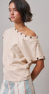 Grommet Trim Washed Cotton Boat Neck Top in CHALK - Women's T-Shirts & Polos | Urban Daizy