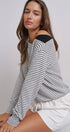 Urban Daizy Asymmetrical Striped One-Shoulder Top Ivory-Black Knit Top - Women's (UDZ-TP-01085-Ivory-Black) – alternate view 14