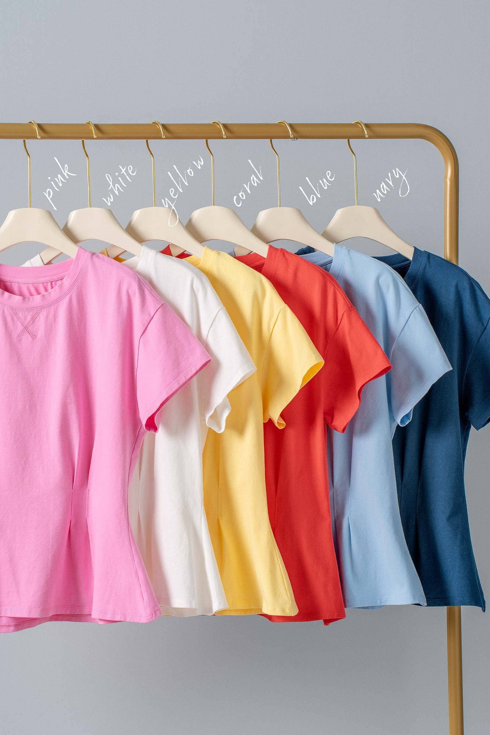 Urban Daizy Pleated Waist Cotton Spandex Everyday Tee Butter-Yellow T-Shirt - Women's (UDTP1324-Butter-Yellow) – alternate view 15