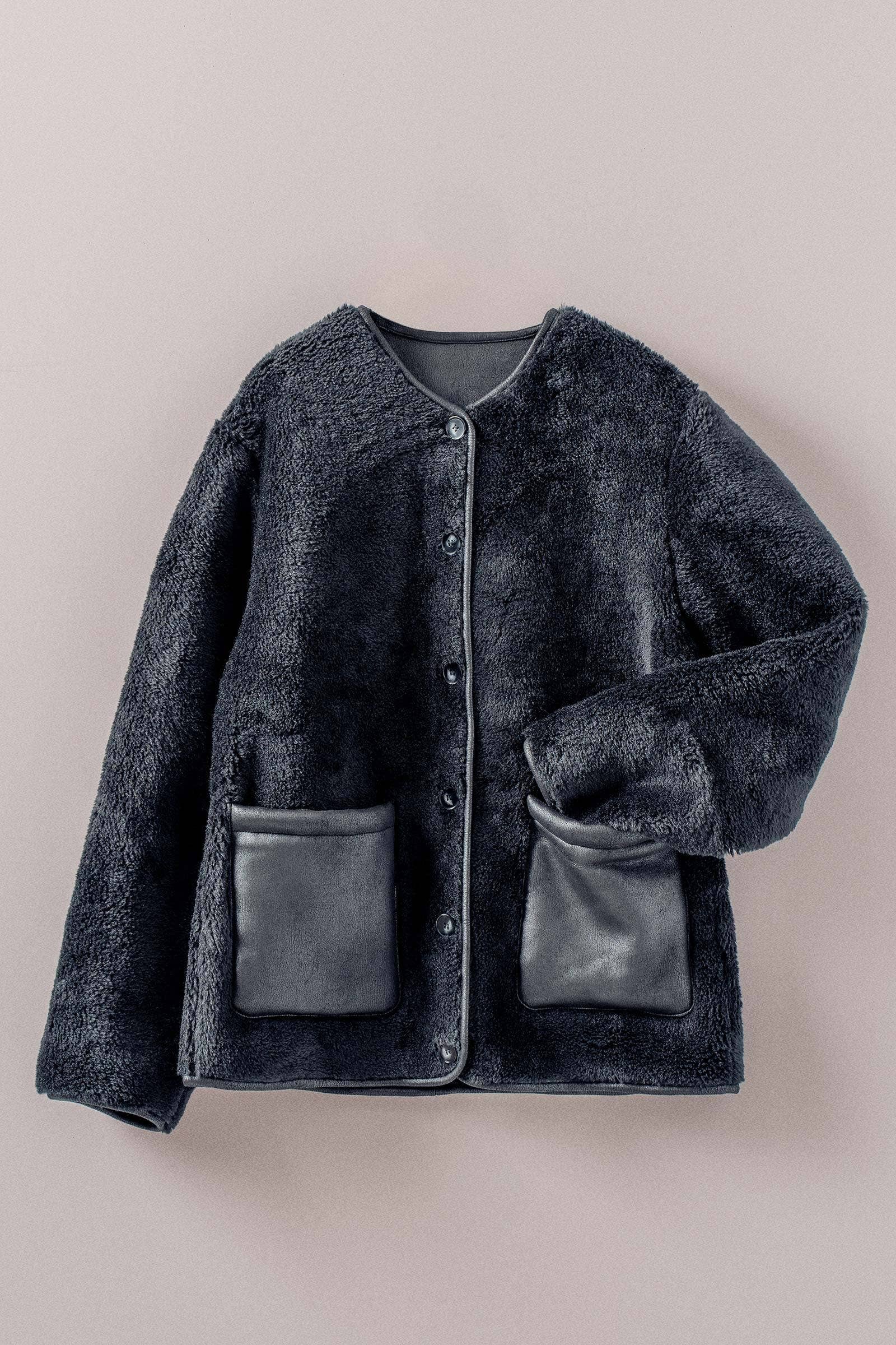 Faux Shearling Jacket with Suede Pockets