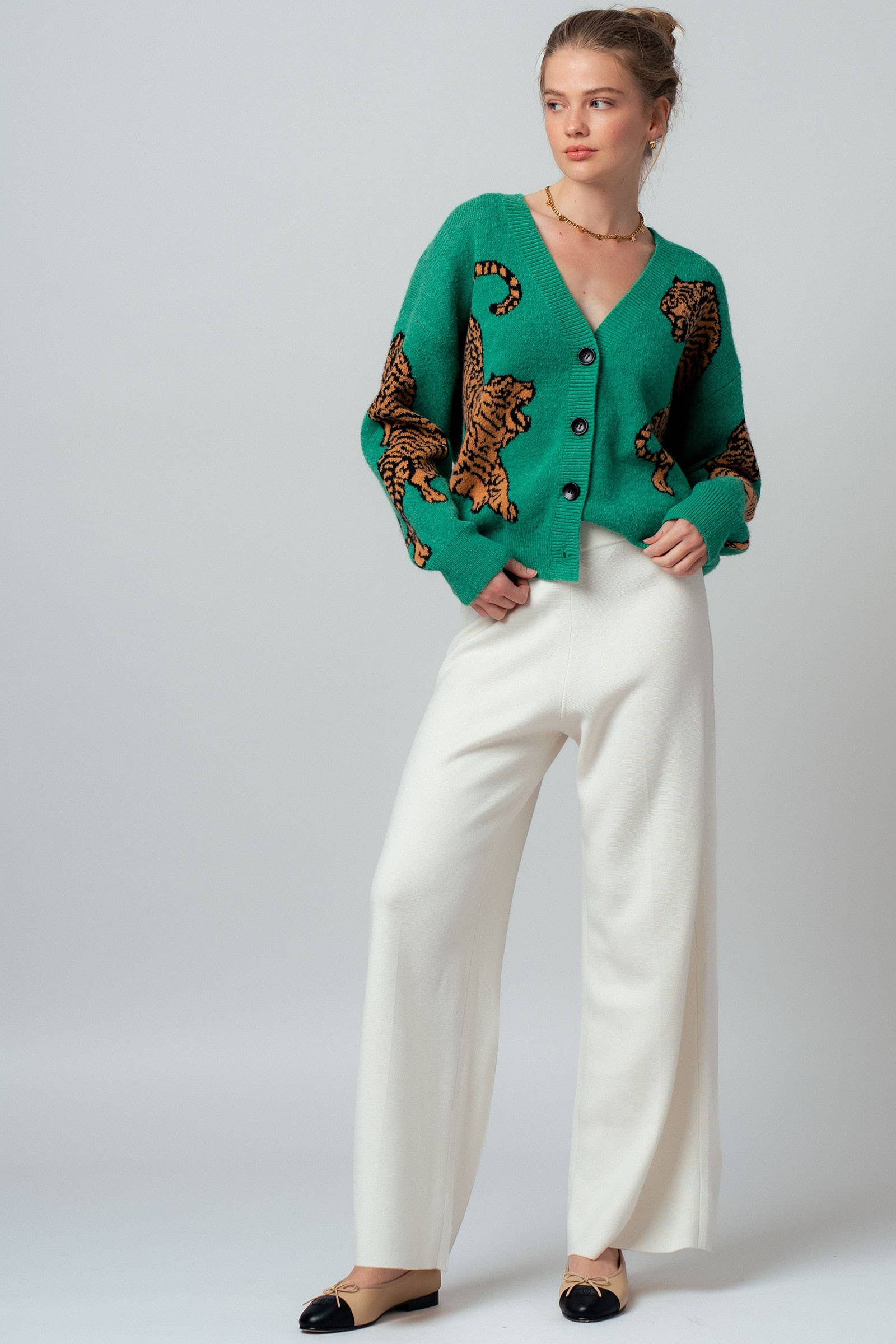 Tiger Jacquard Knit Sweater Cardigan