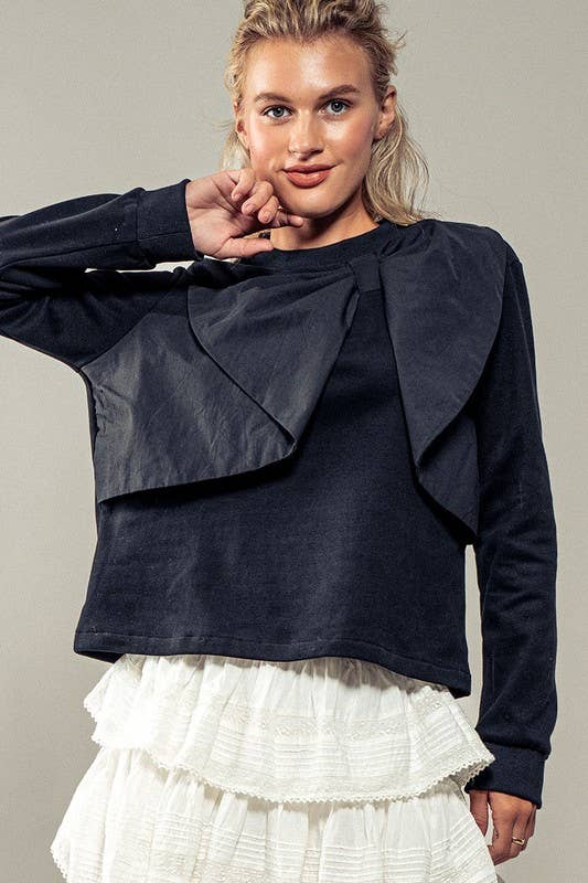 Urban Daizy Coquette Bow Statement Long Sleeve Crew Neck Top Black Blouse - Women's (UDZ-TP-00704) – alternate view 12