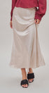 Bias Cut Satin Maxi Skirt with Fluid Drape in NATURAL - Women's Midi Skirts | Urban Daizy