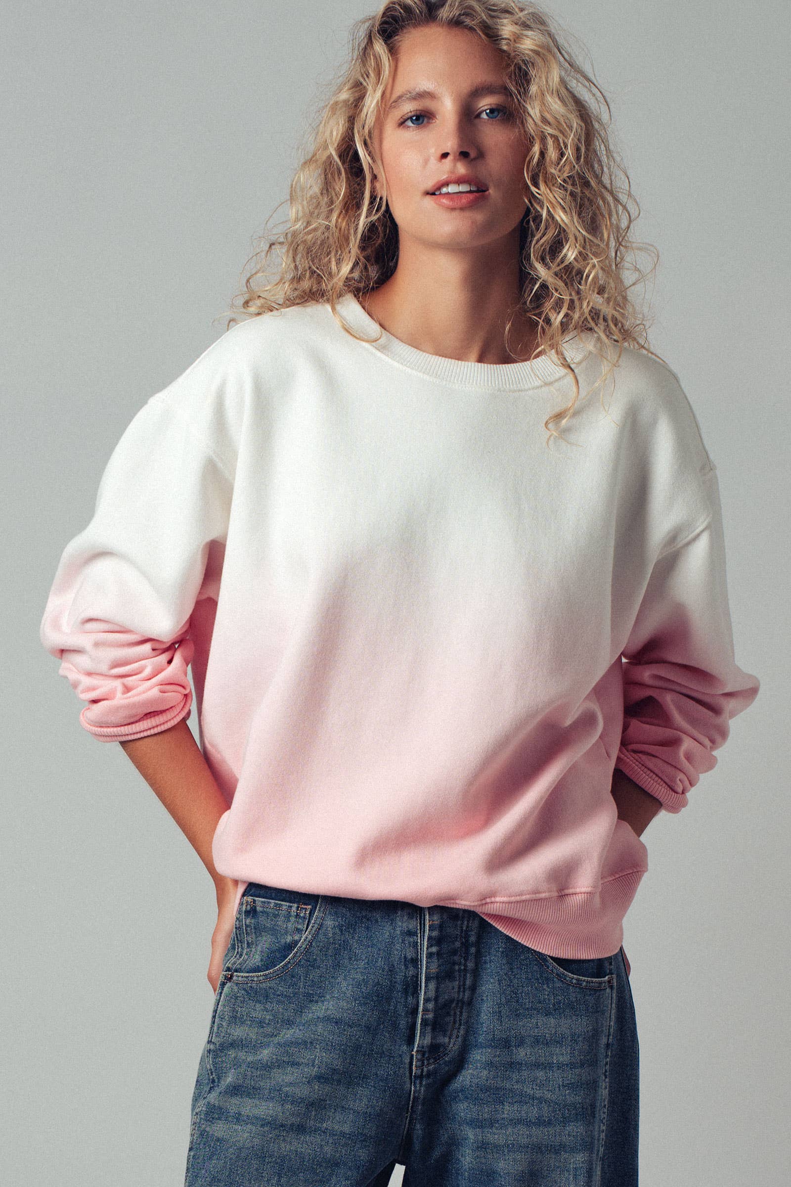 Ombré Dip-Dye Crewneck Sweater
