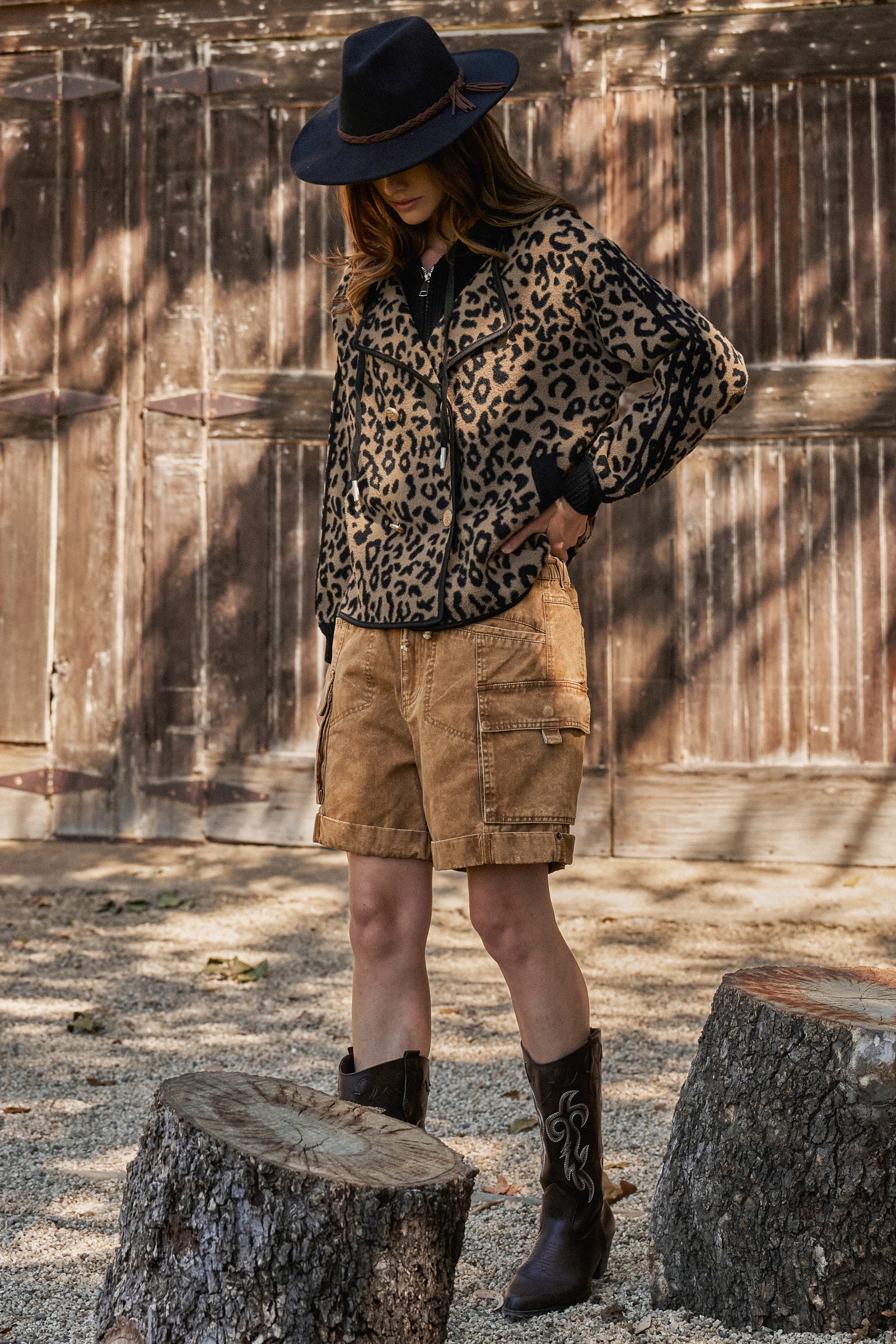 Hooded Leopard Knit Jacket With Gold Buttons | wholesale coat - women's | Urban Daizy