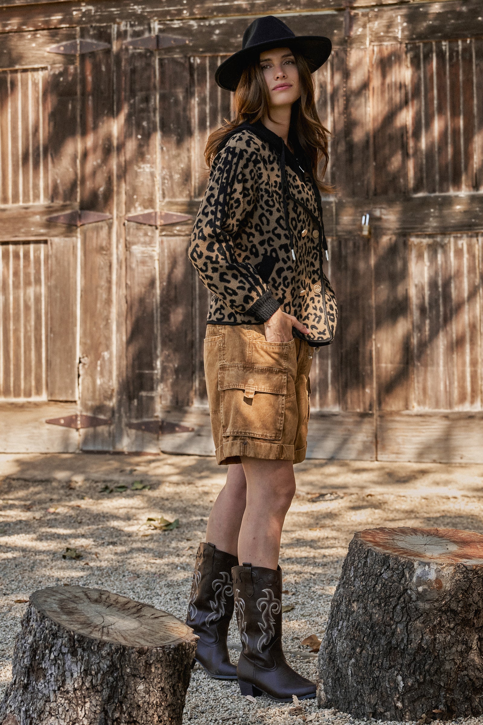 Hooded Leopard Knit Jacket With Gold Buttons | wholesale coat - women's | Urban Daizy