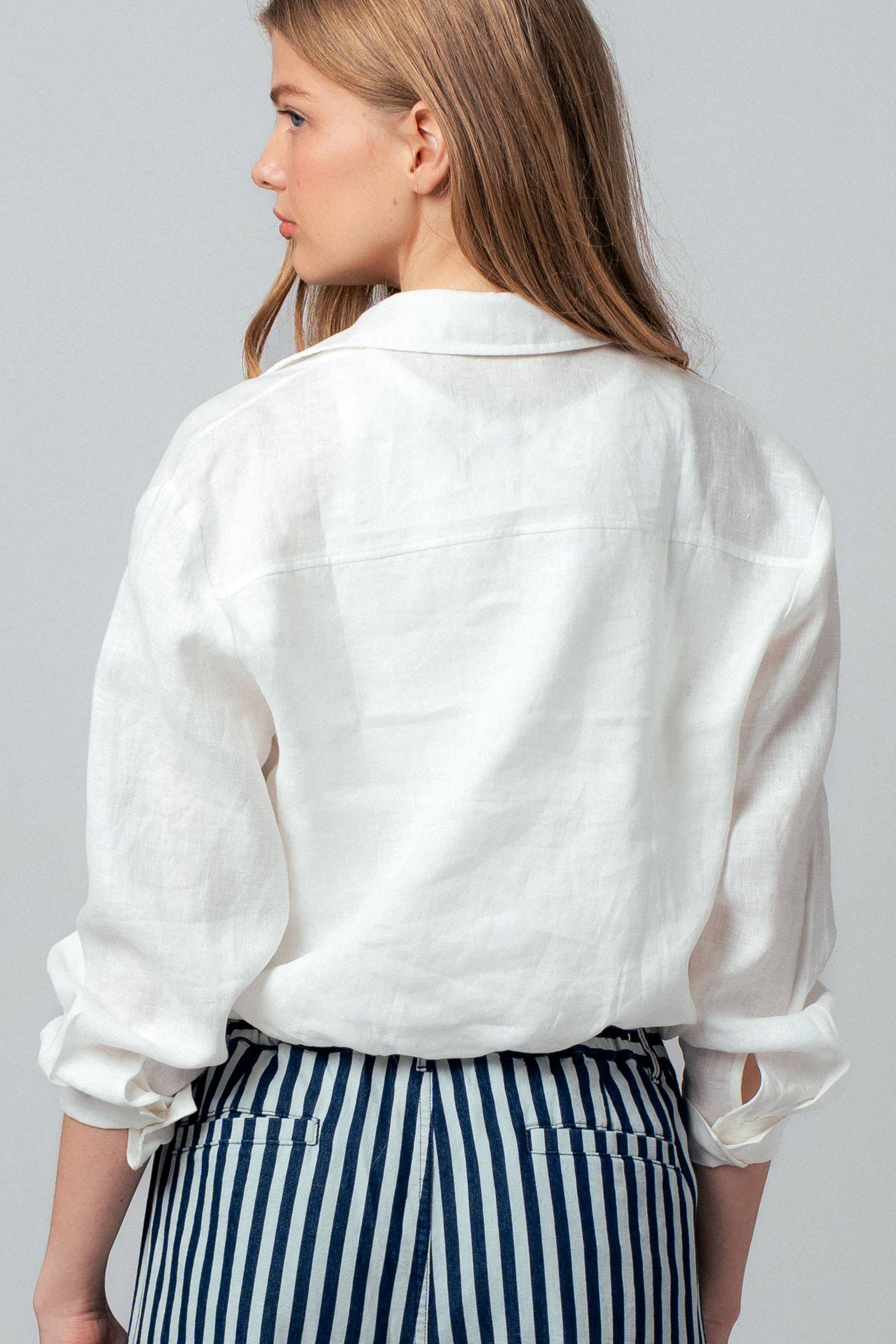 Collared Linen Wrap Crop Top