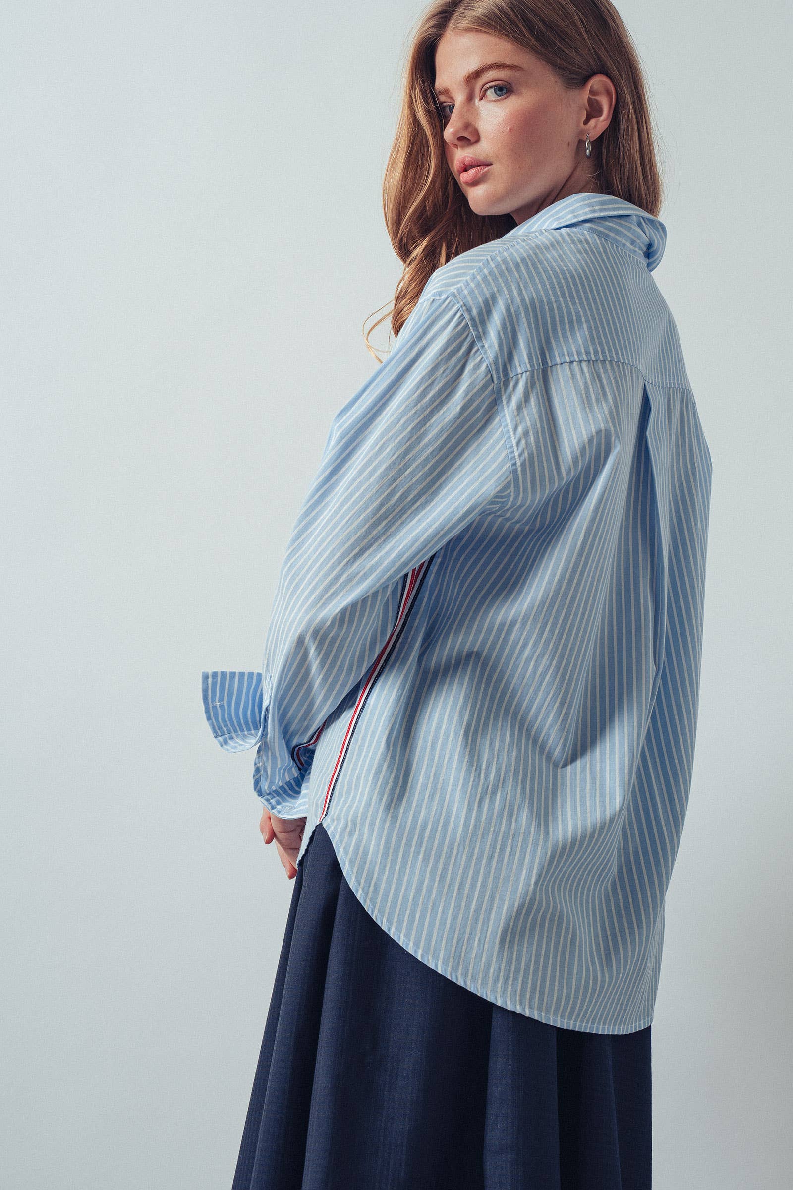 Striped Twill Tape Detail Statement Button Shirt