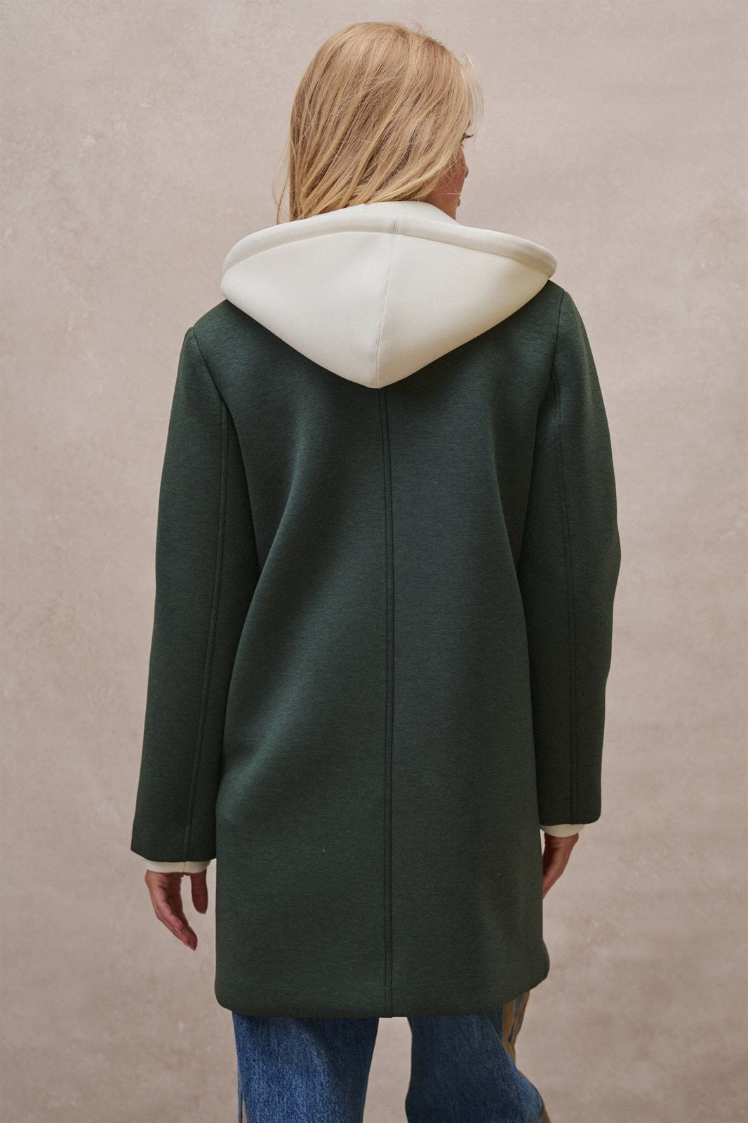 Scuba Topcoat with Detachable Hoodie in OLIVE - Women's Coats | Urban Daizy