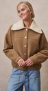 Sweater Knit Button Front Jacket with Detachable Collar in OLIVE - Women's Jackets & Blazers | Urban Daizy