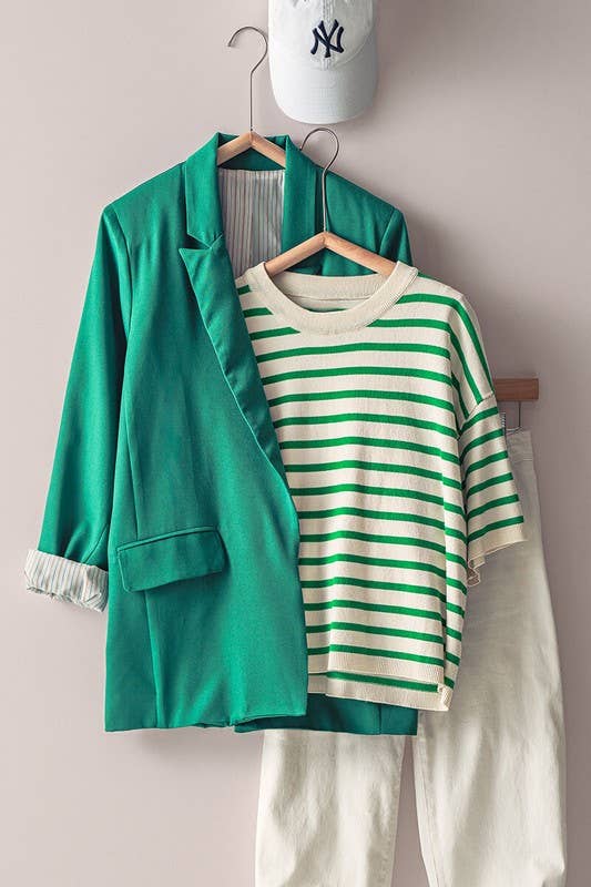Urban Daizy Open Front Stripe Lining Long Blazer Jacket Green Blazer - Women's (UDZ-OT-00184) – alternate view 10