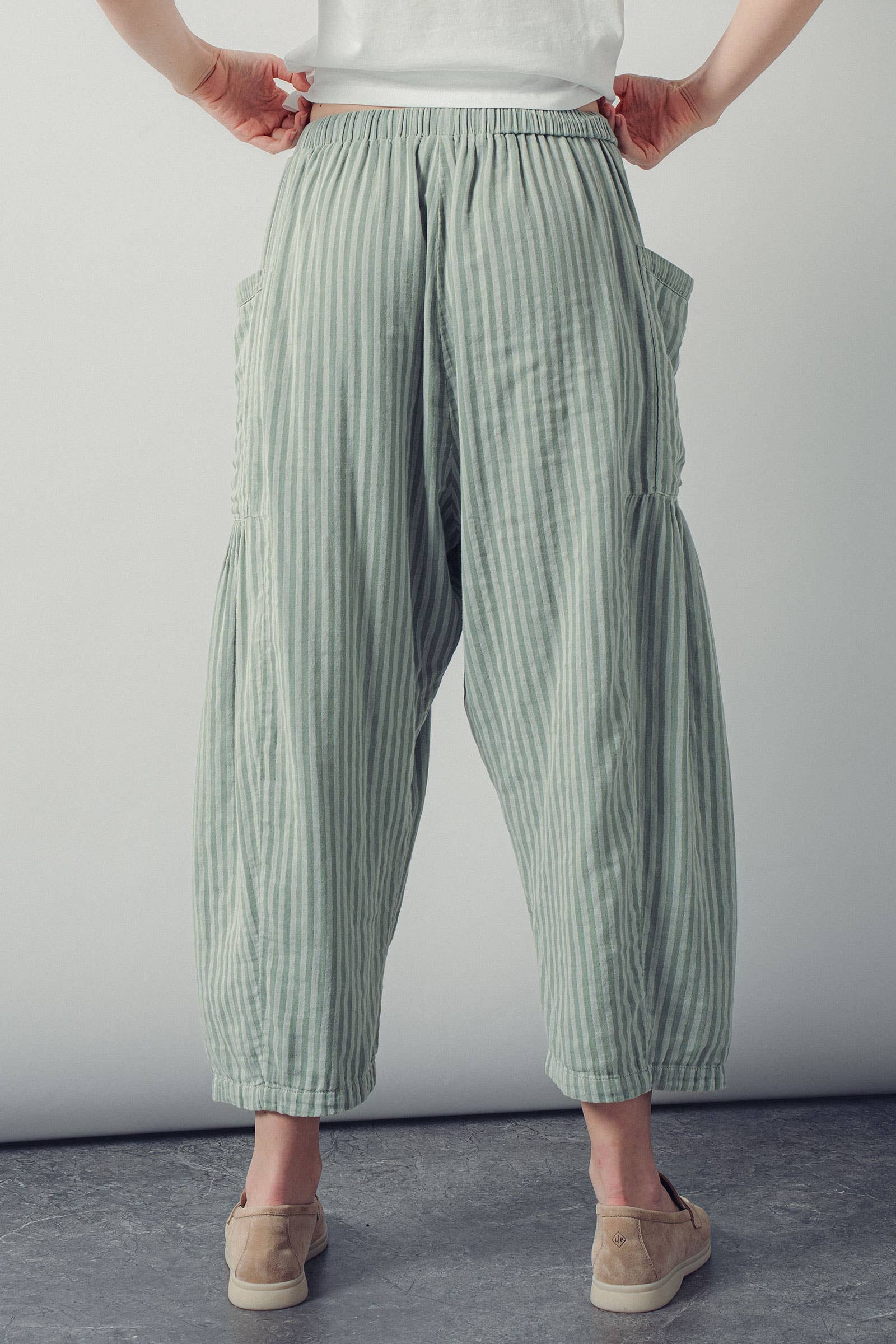 Striped Cotton Drawstring Harem Pants