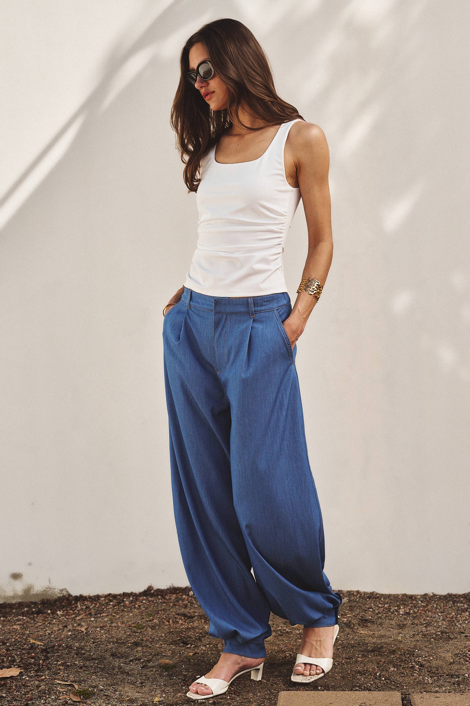 Urban Daizy Soft Chambray Wide Leg Barrel Pants Blue Pants - Women's (TNPT0819-Blue) – alternate view 5