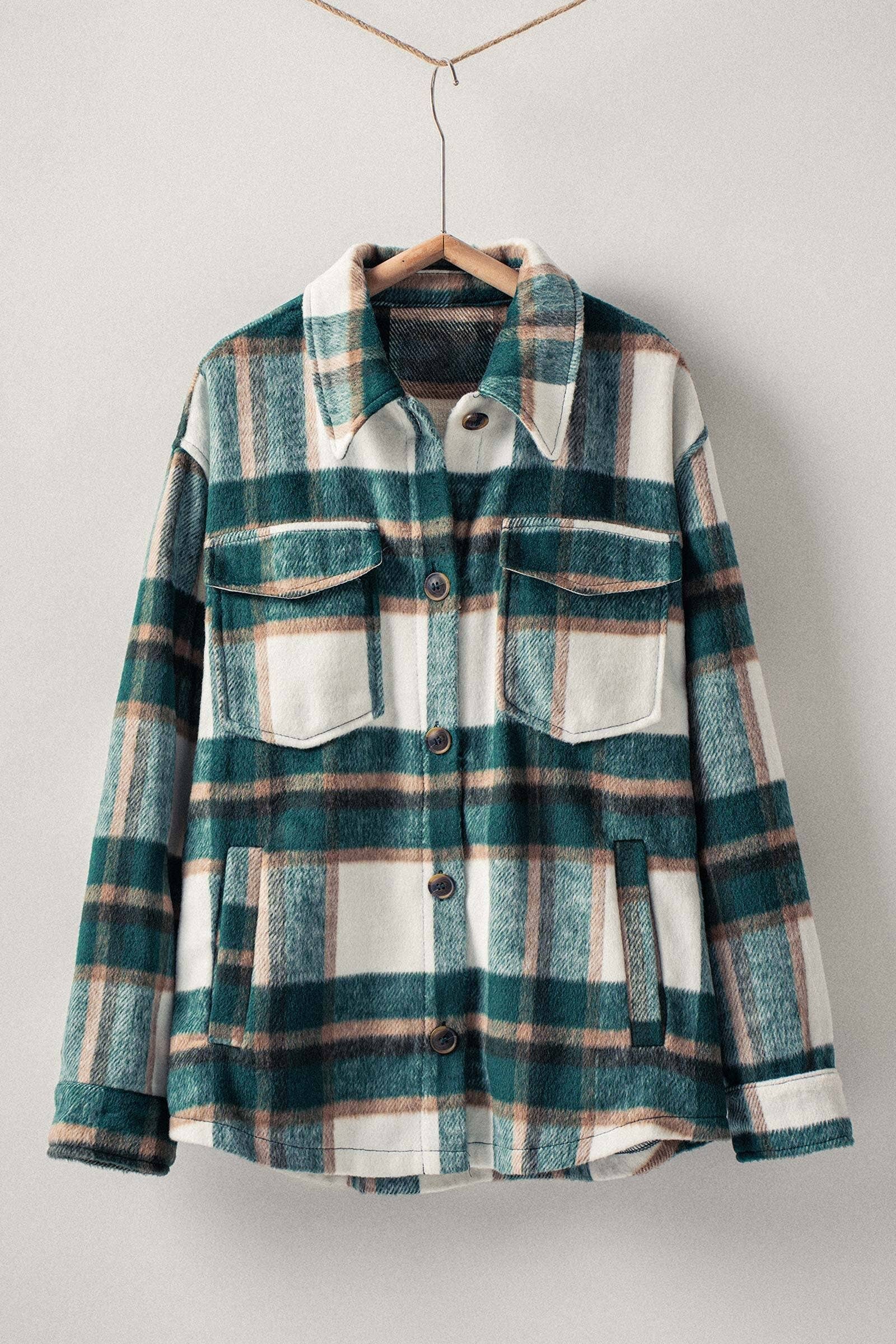 Urban Daizy Plaid Button-Down Jacket Black Shirt Jacket Shacket - Women's (UDZ-OT-00051) – alternate view 16