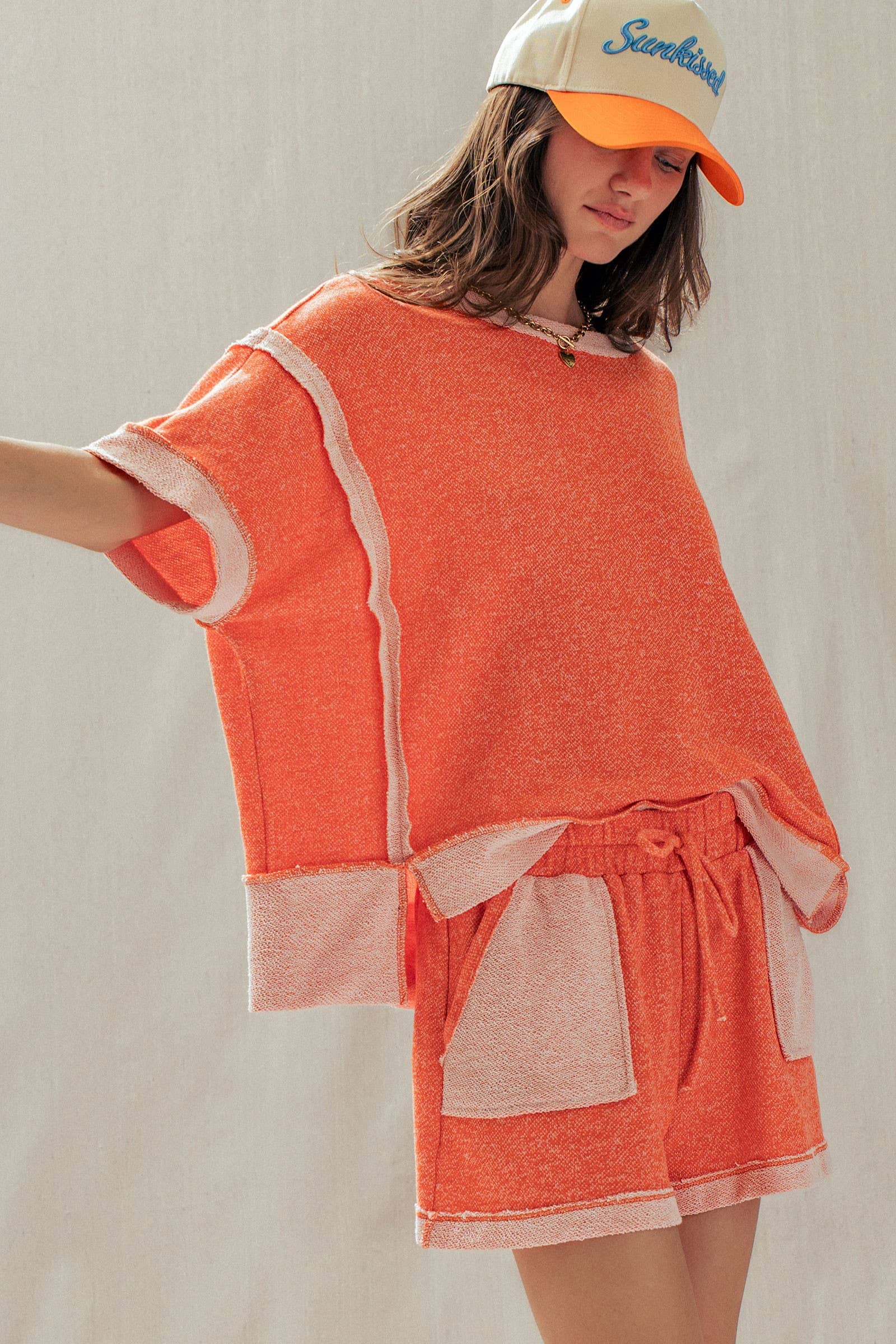 Urban Daizy Reverse Seam Terry Two-Piece Set Pink Lounge Set - Women's (UDST0146-Pink) – alternate view 7