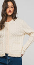 Urban Daizy Cable Knit Snap Front Ribbed Trim Long Sleeve Sweater Ivory Cardigan - Women's (UDZ-KN-00628)