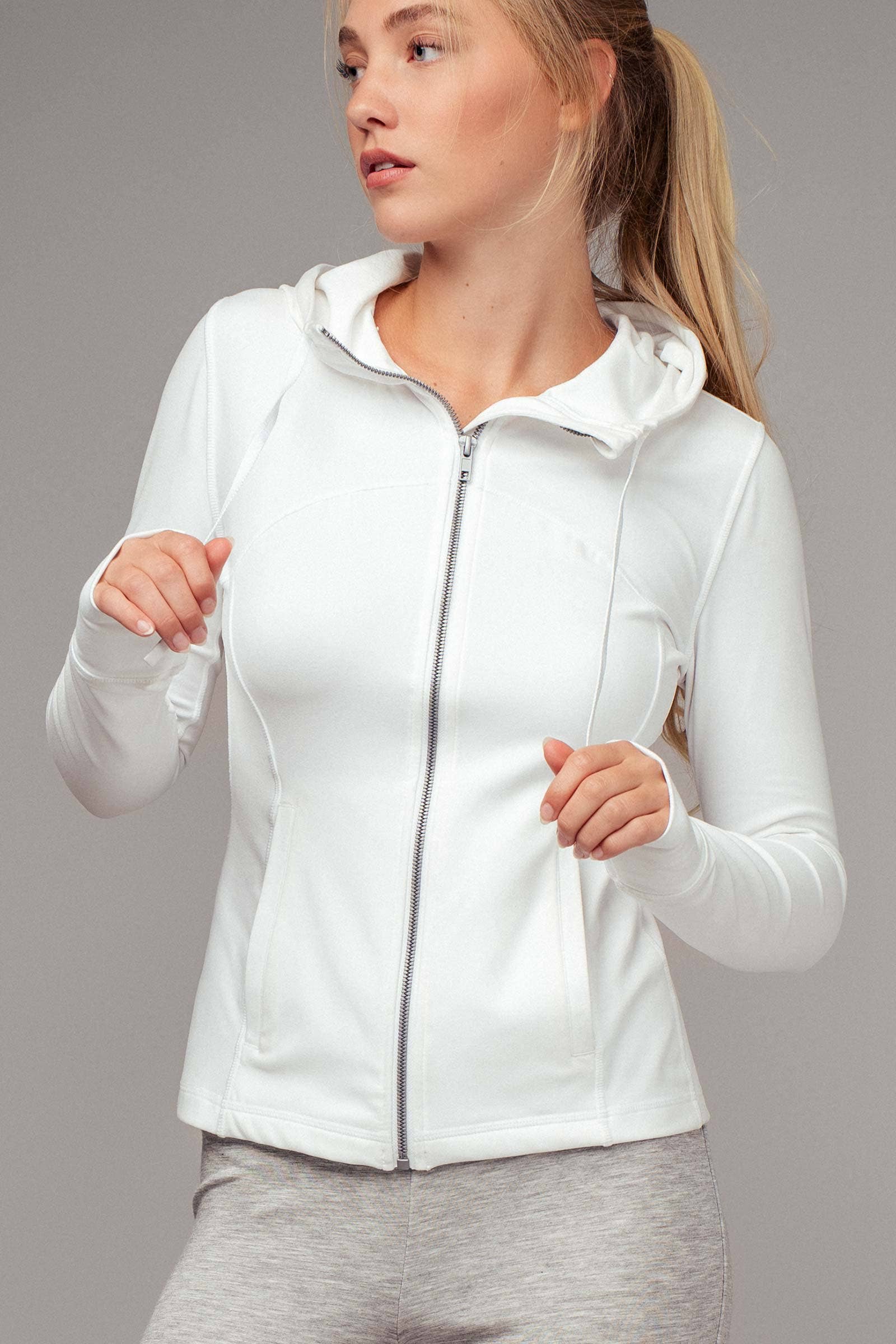 Sculpted Seam Thumbhole Zip Up Active Hoodie