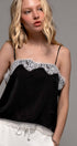 Urban Daizy Scalloped Lace Trim Satin Camisole Top Black Camisole - Women's (UDZ-TP-00719)