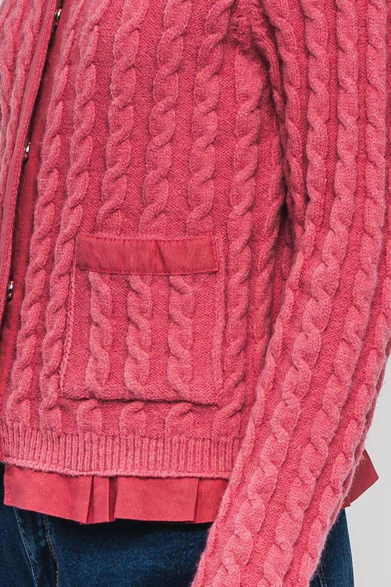 Urban Daizy Cable Knit Snap Front Ribbed Trim Long Sleeve Sweater Ivory Cardigan - Women's (UDZ-KN-00628) – alternate view 18