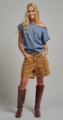 Grommet Trim Washed Cotton Boat Neck Top in VINTAGE NAVY - Women's T-Shirts & Polos | Urban Daizy