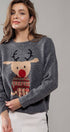 Urban Daizy Rudolph Reindeer Knit Crewneck Sweater Grey Knit Sweater - Women's (UDZ-KN-00538) – alternate view 13