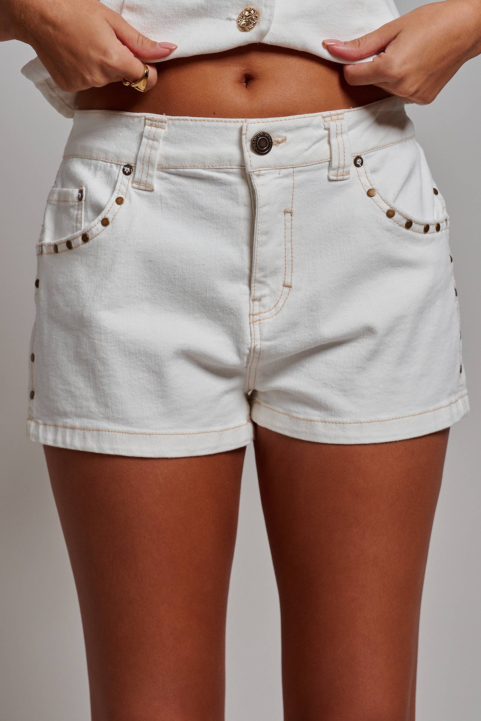 Studded Trim Denim Shorts