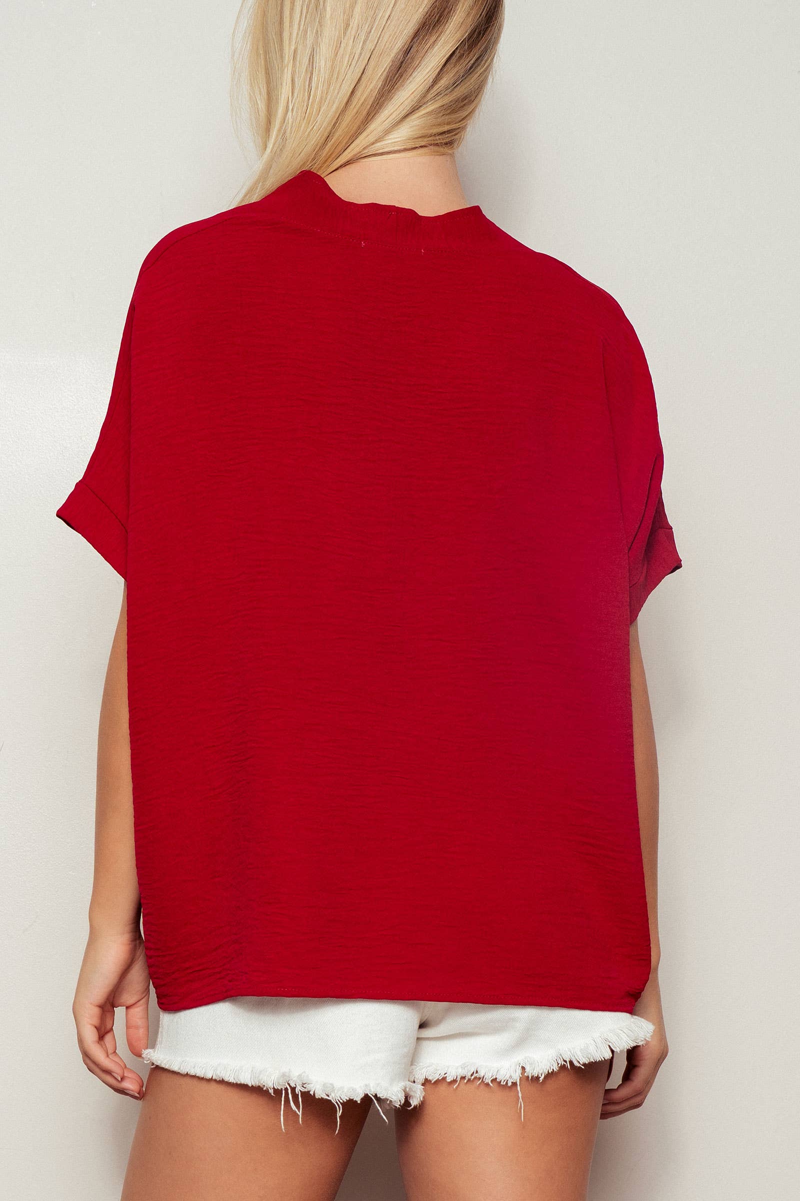 Urban Daizy Oversized V-Neck Folded Short Sleeve Top-GD Gd-Blue Blouse - Women's (UDZ-TP-00270) – alternate view 8