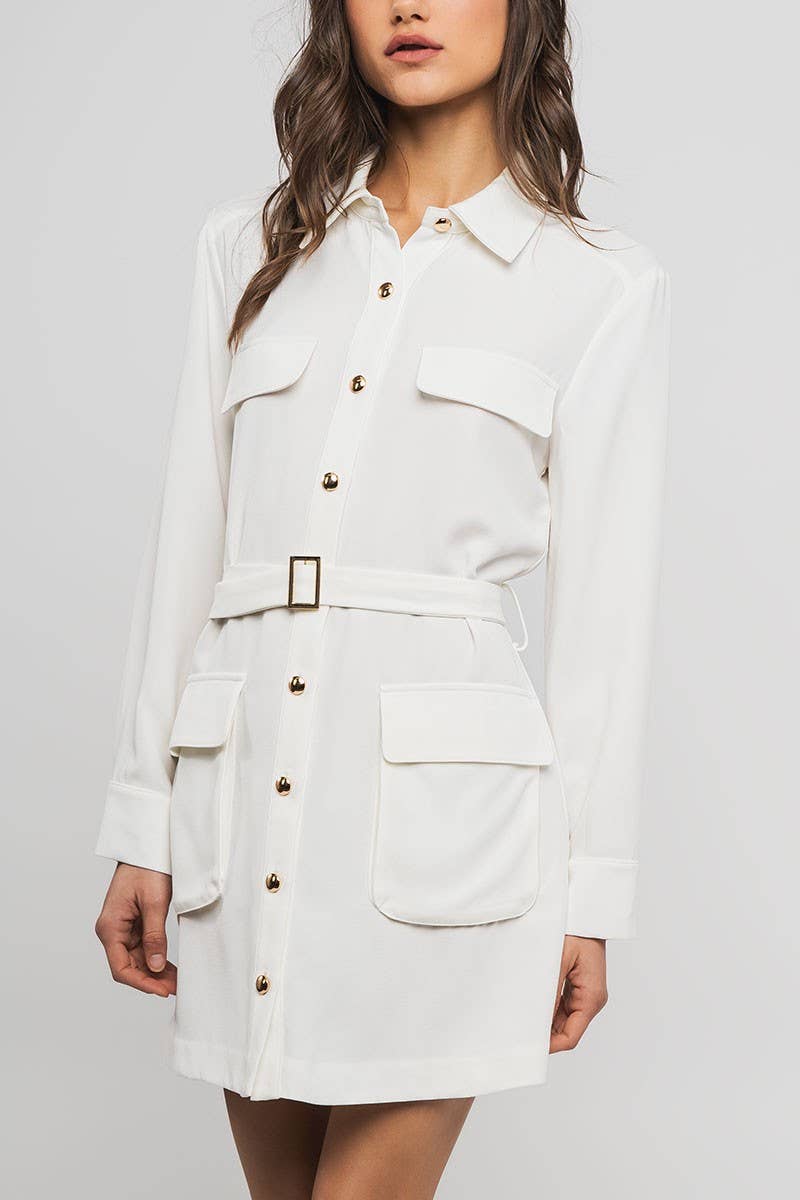 Urban Daizy Gentle Whisper Belted Long Sleeve Mini Shirt Dress Black Dress - Women's (UDZ-DR-00353) – alternate view 4