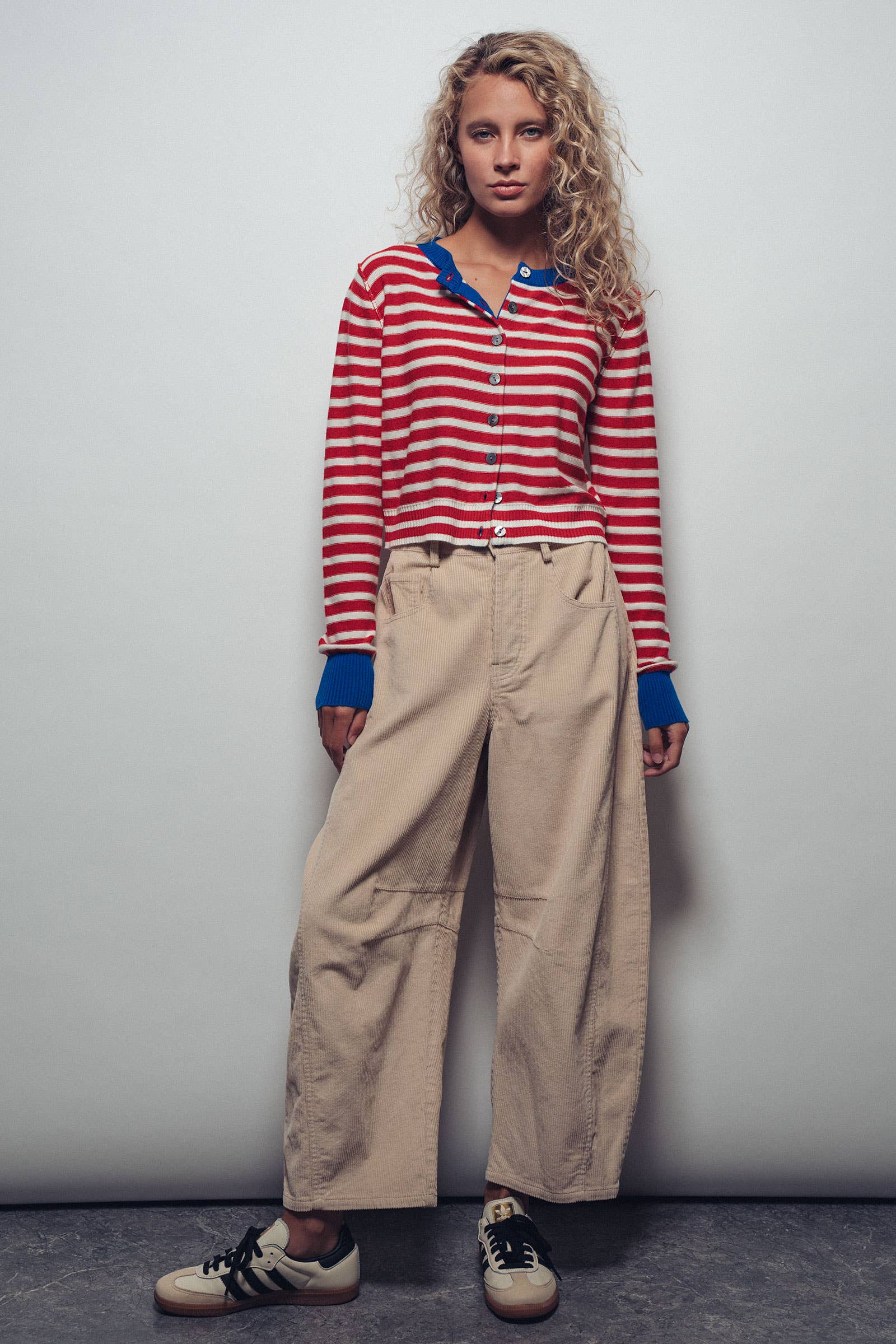 Striped Knit Cropped Button-Up Cardigan