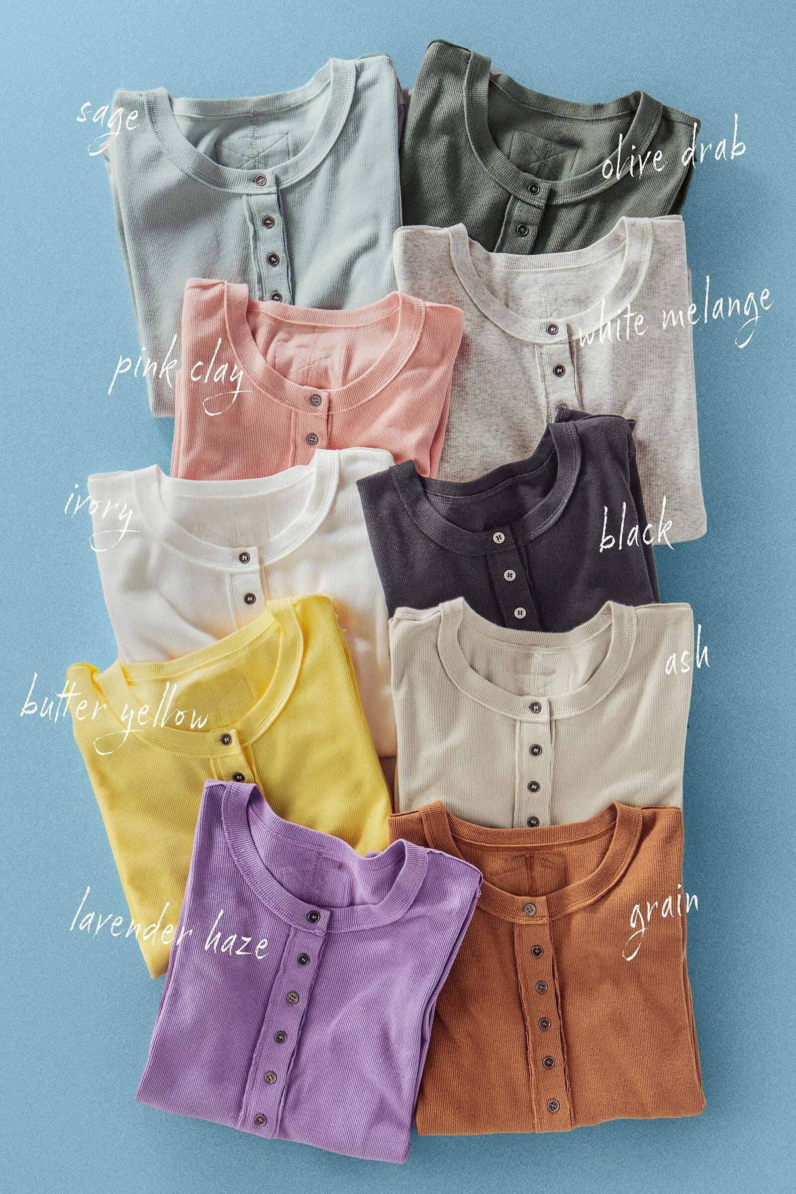 Ribbed Henley Long Sleeve Top