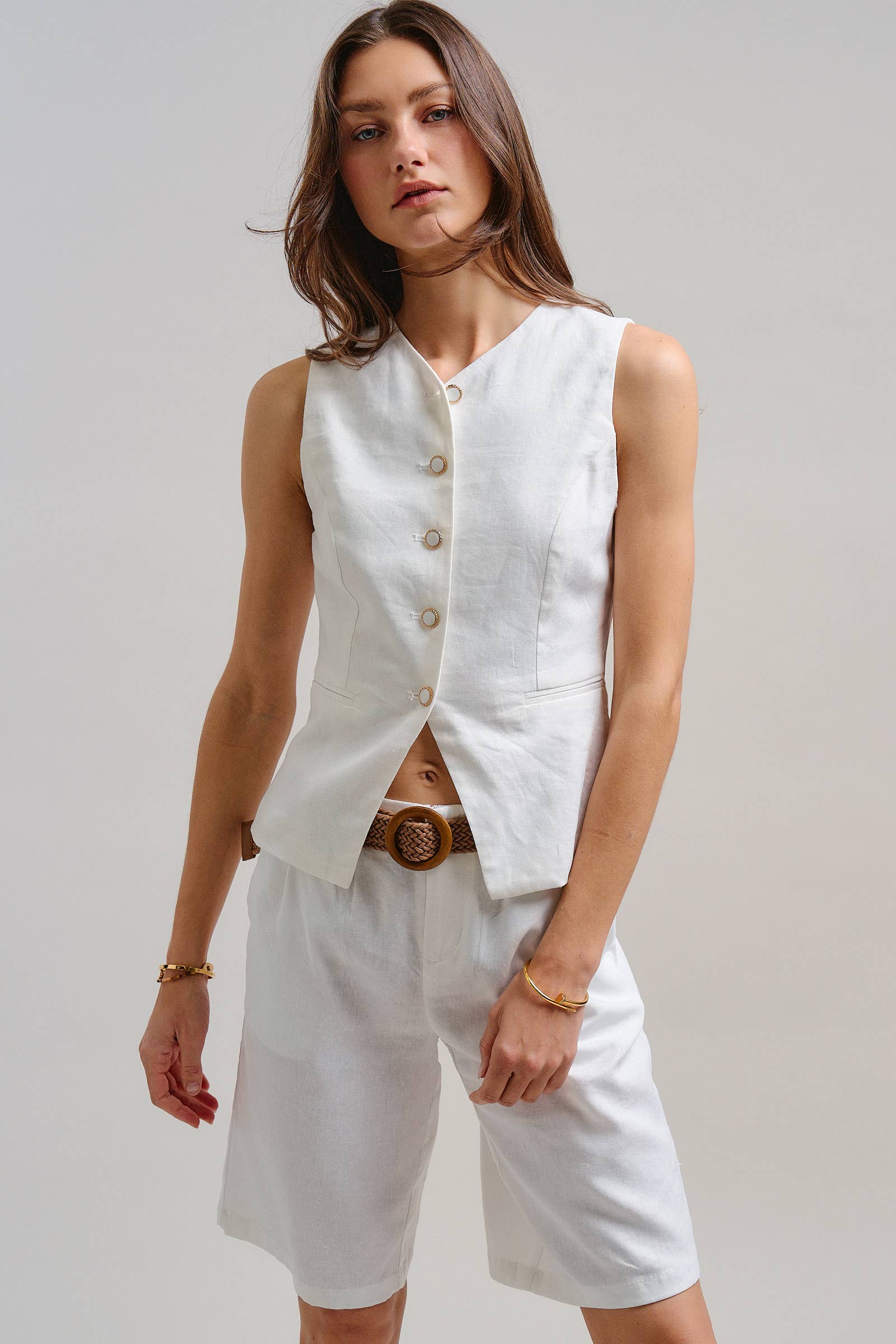 Tailored Linen Blend Waistcoat Vest