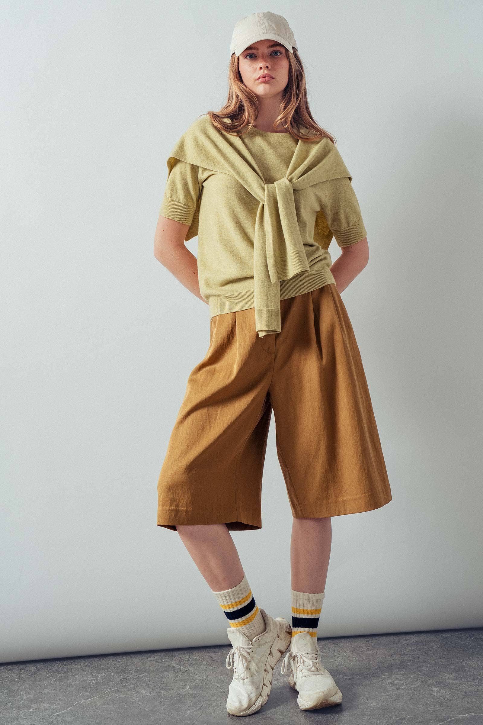 Faux Layered Tie-Front Knit Top