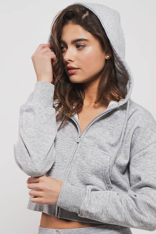 Urban Daizy Cropped Boxy Zip Up Hooded Sweatshirt Black Hoodie - Women's (UDZ-KN-00614) – alternate view 14