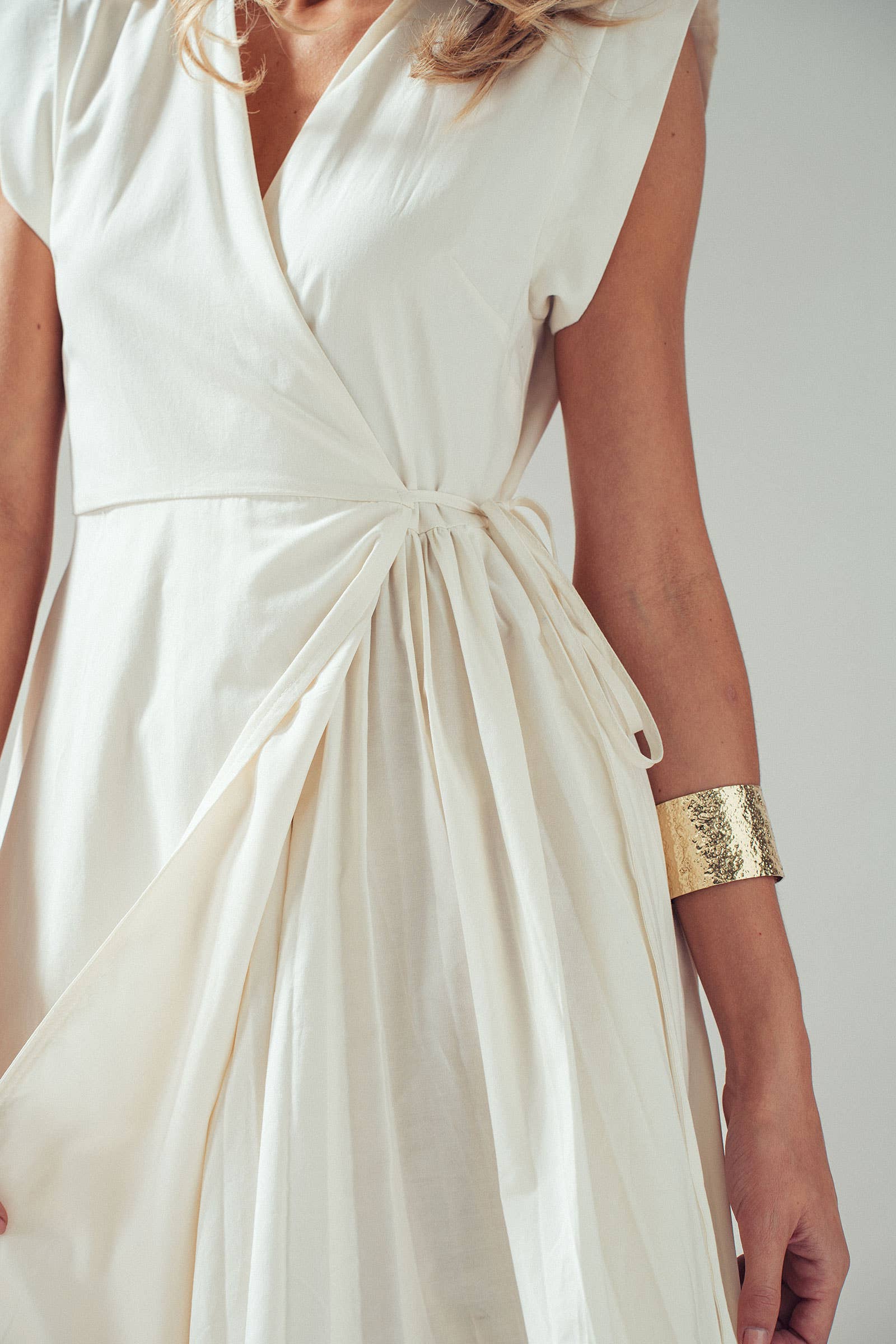 Collared Cap Sleeve Wrap Midi Dress