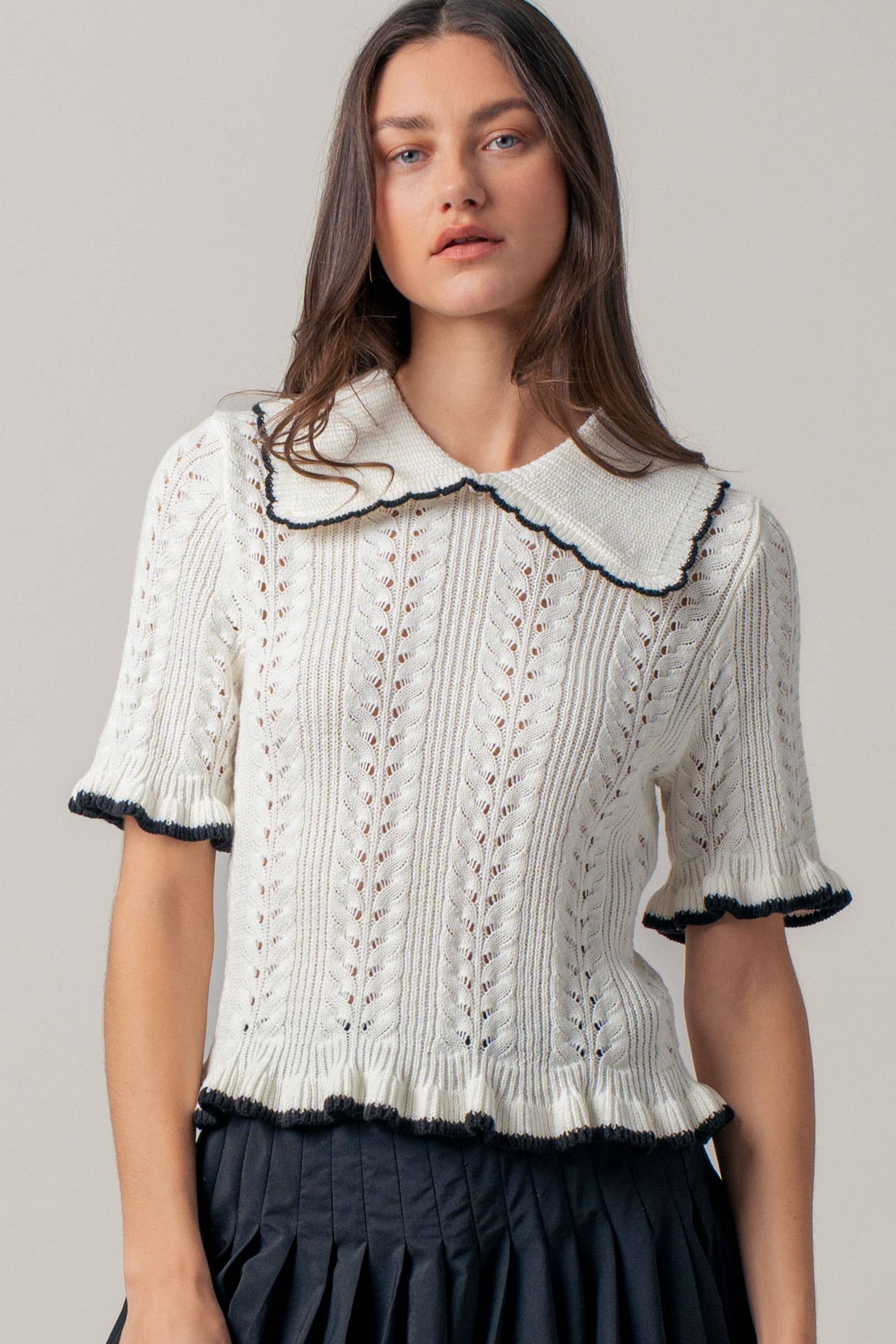 Crochet Knit Ruffled Top