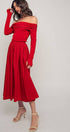 Urban Daizy Elegant Off Shoulder Ruched Long Sleeve Spring Midi Dress Red Dress - Women's (UDZ-DR-00366) – alternate view 12