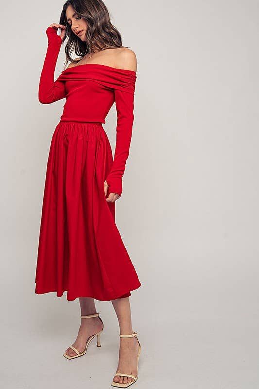 Urban Daizy Elegant Off Shoulder Ruched Long Sleeve Spring Midi Dress Red Dress - Women's (UDZ-DR-00366) – alternate view 12
