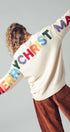 Urban Daizy Rainbow Graphic Lettering Oversized Knit Sweater Cream Knit Sweater - Women's (UDZ-TP-00814) – alternate view 3