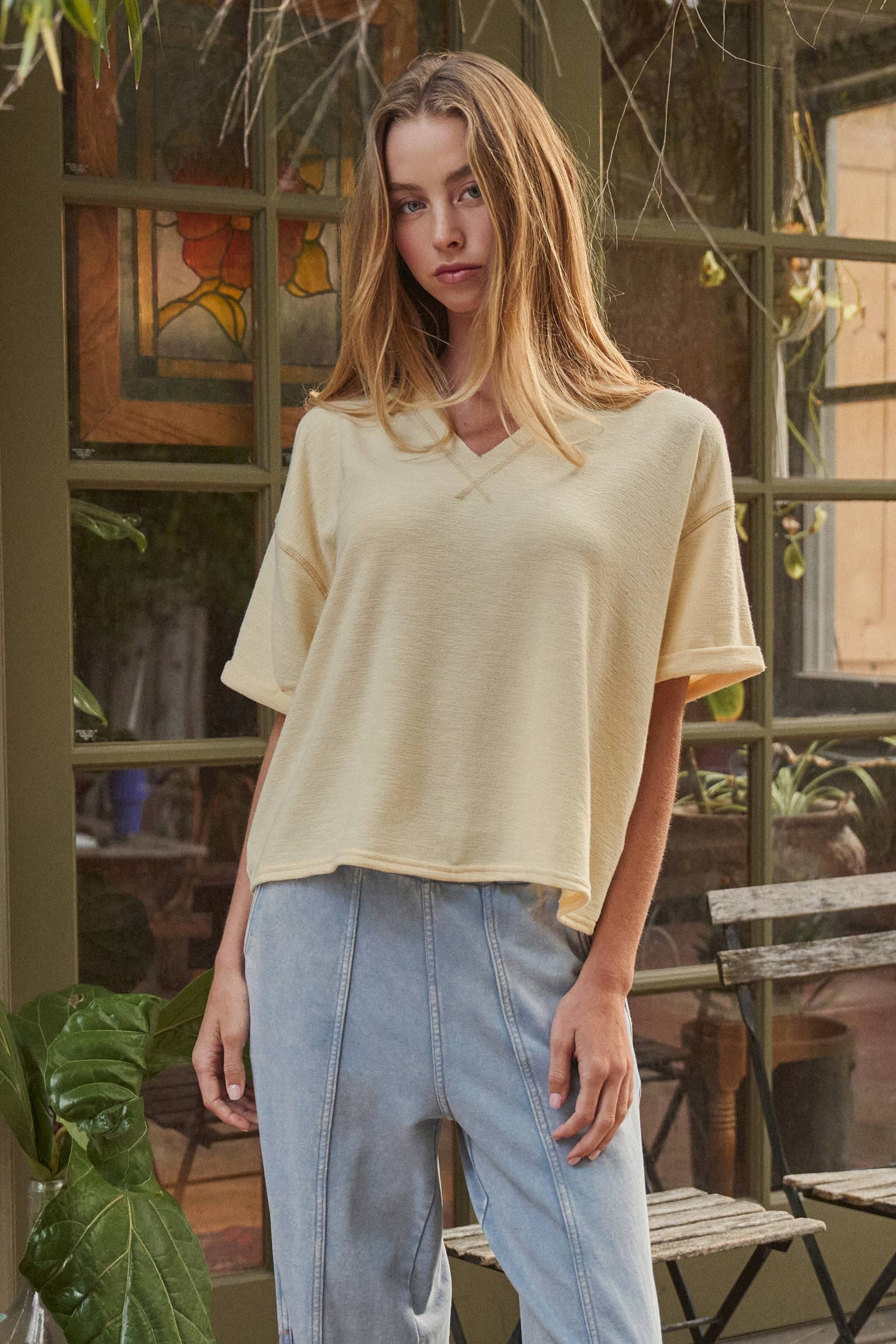 Short Sleeve Notch Neck Boxy Lounge Tee