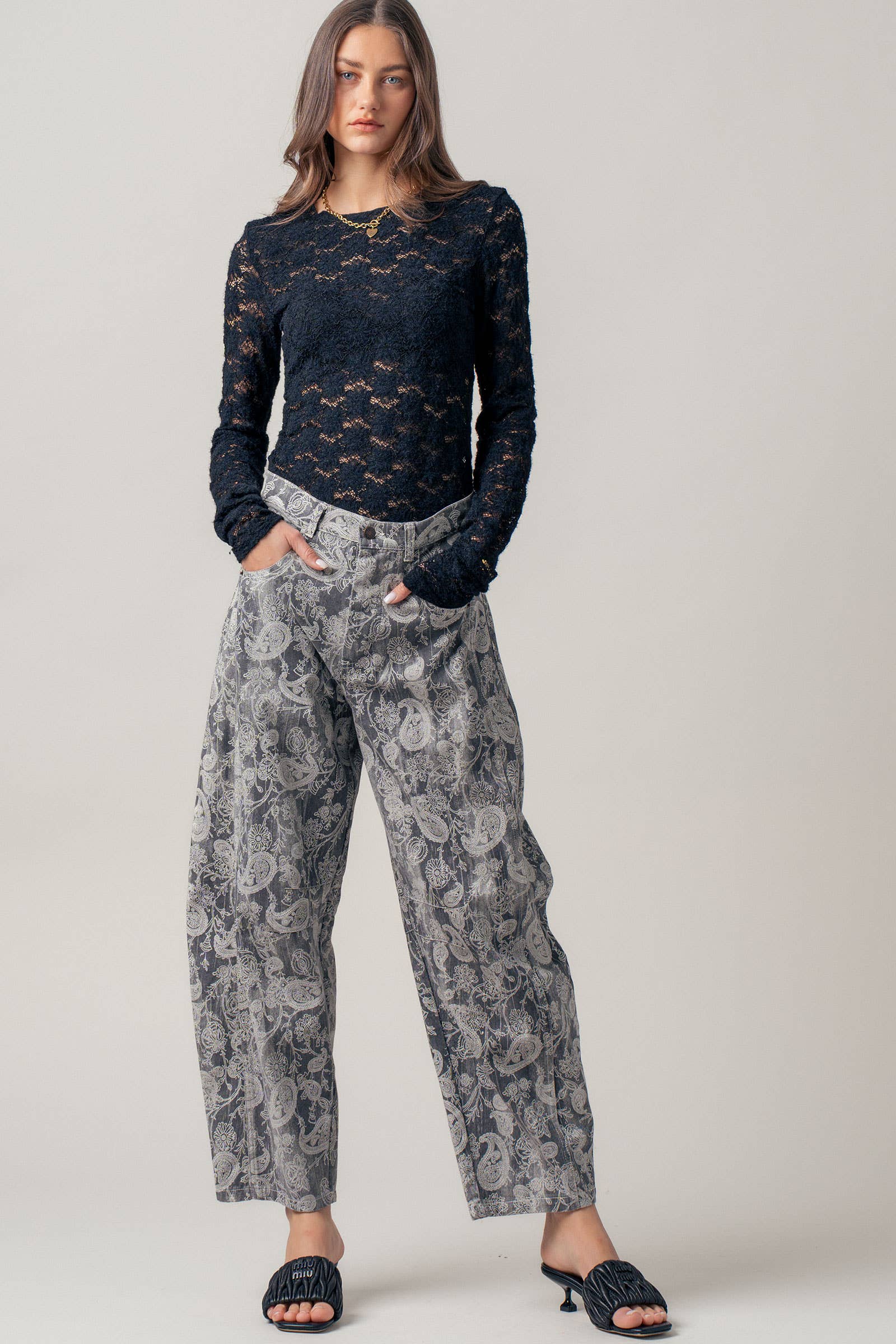 Paisley Print Cropped Wide Leg Pants