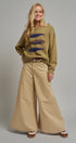 Washed Cotton Wide Leg Palazzo Pants with Woven Belt in KHAKI - Women's Casual Pants | Urban Daizy