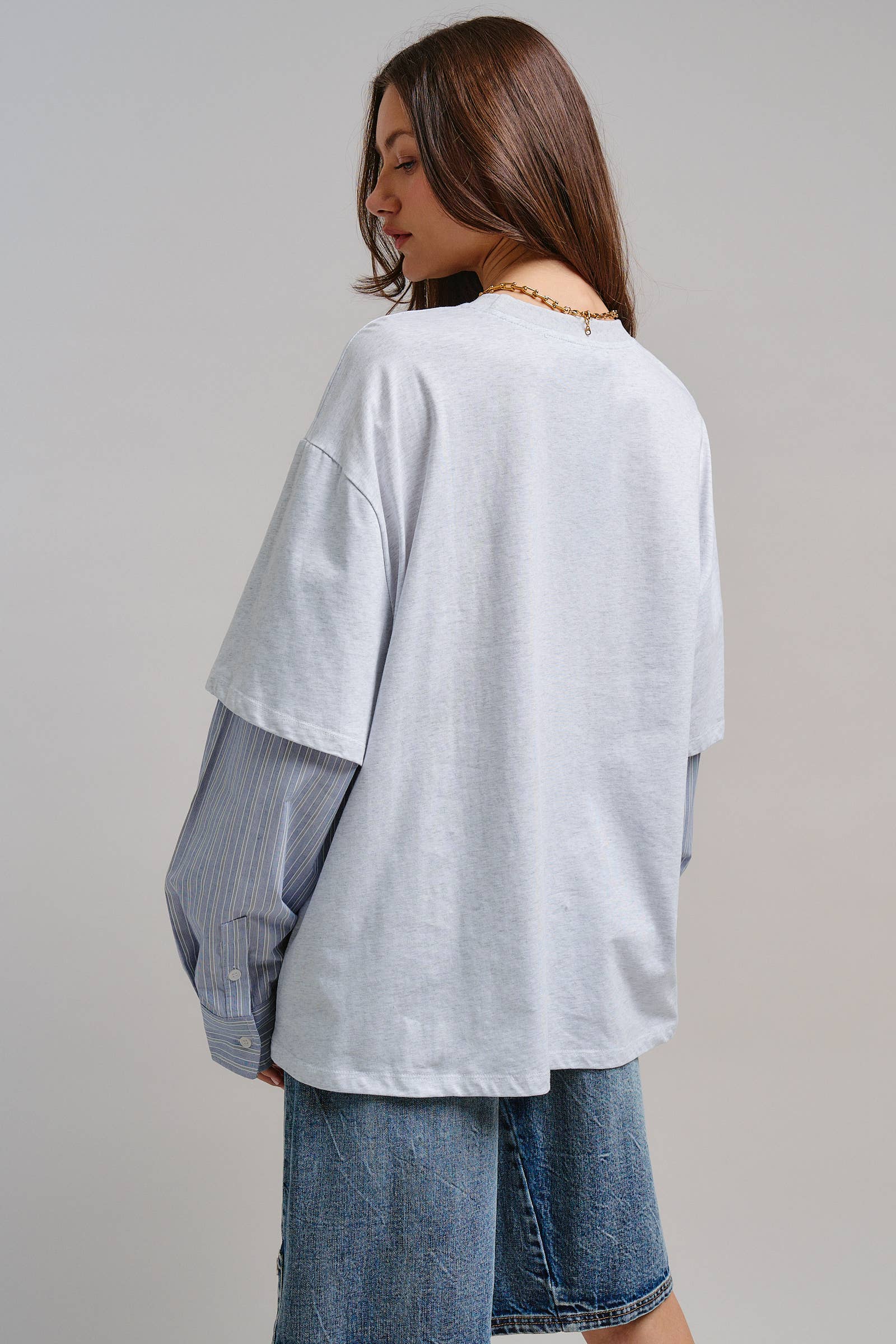 Urban Daizy Oversized Faux Layered Mixed Media Shirt Red Tunic - Women's (UDTP1445-Red) – alternate view 22