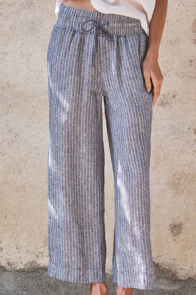 Linen Wide-Leg Drawstring Pants